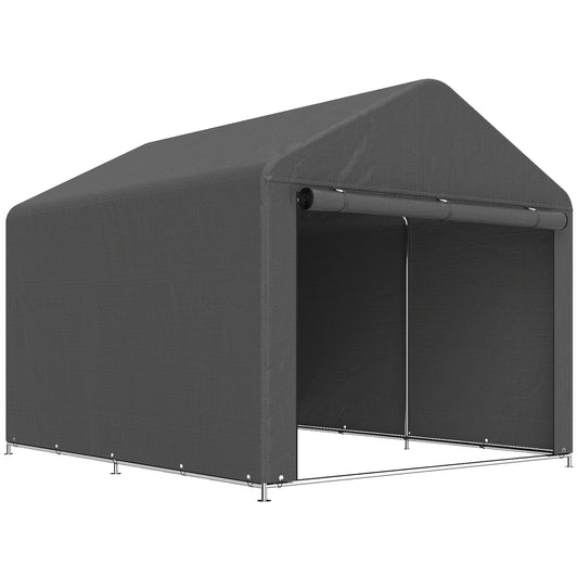 Outsunny 6.6 x 7.8ft Outdoor Garden Storage Shed, Waterproof Bike Tent with Roll-up Zipper Door, Galvanised Metal Frame, Portable Shed Shelter Carport for Motorcycle Garden Tools, Dark Grey