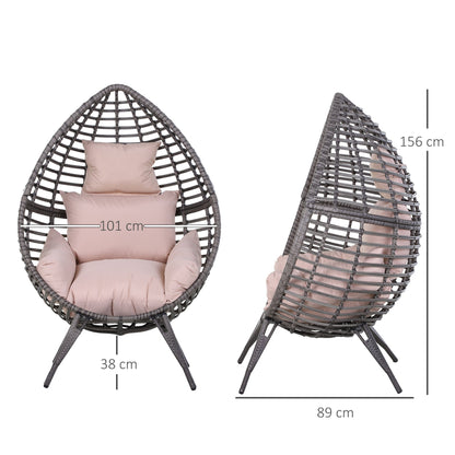 Outsunny Outdoor Egg Chair, PE Rattan Teardrop Chair with Full-body Soft Padded Cushion, Grey