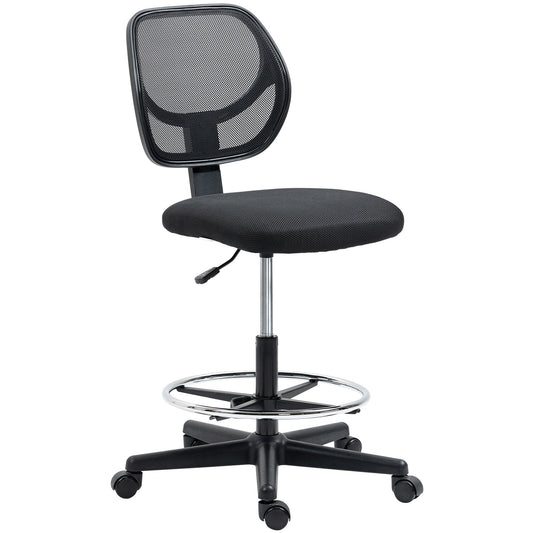 Vinsetto Ergonomic Mesh Standing Desk Chair with Adjustable Footrest Ring and Seat Height Black