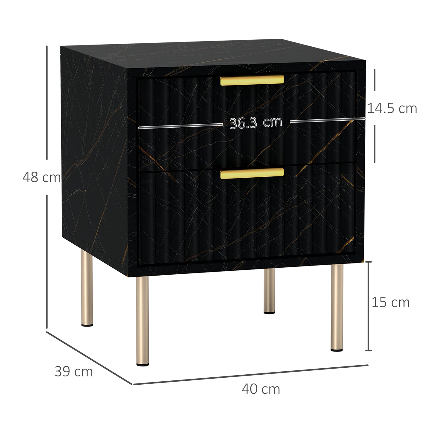 HOMCOM Elegant Two-Drawer Bedside Table - Black