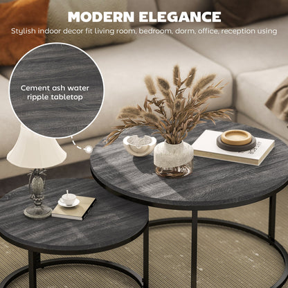 HOMCOM Set of Two Marble-Effect Stacking Tables - Black