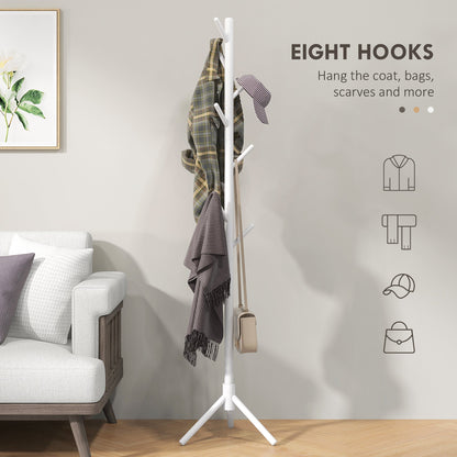 HOMCOM Eight-Hook Wooden Coat Rack - White