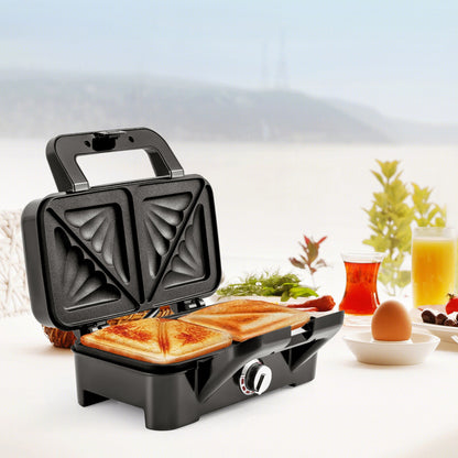 3 in 1 Waffle Maker with Non-stick Plates and Indicator Lights-Black