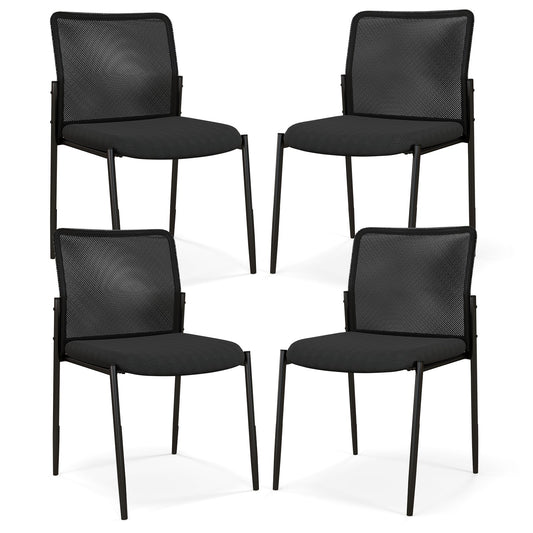 Waiting Room Chair Set of 4 with Ergonomic Mesh Backrest and Padded Seat-Black