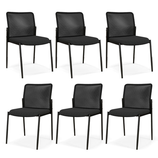 Waiting Room Chair Set of 6 with Ergonomic Mesh Backrest and Padded Seat-Black