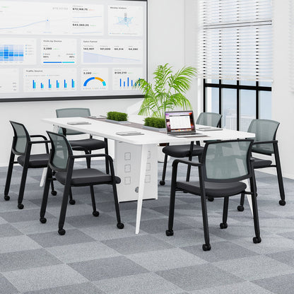 Waiting Room Chairs Set of 4 with Armrests and Wheels-Grey