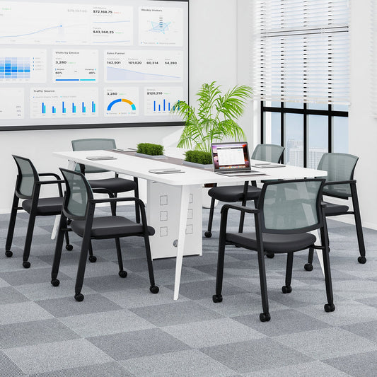 Waiting Room Chairs Set of 4 with Armrests and Wheels-Grey
