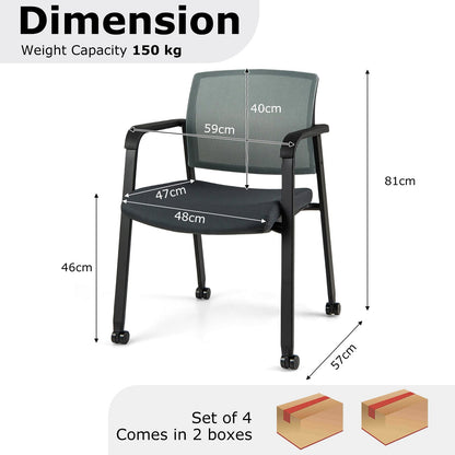 Waiting Room Chairs Set of 4 with Armrests and Wheels-Grey