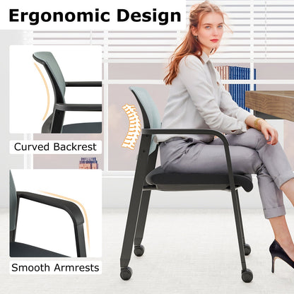 Waiting Room Chairs Set of 4 with Armrests and Wheels-Grey