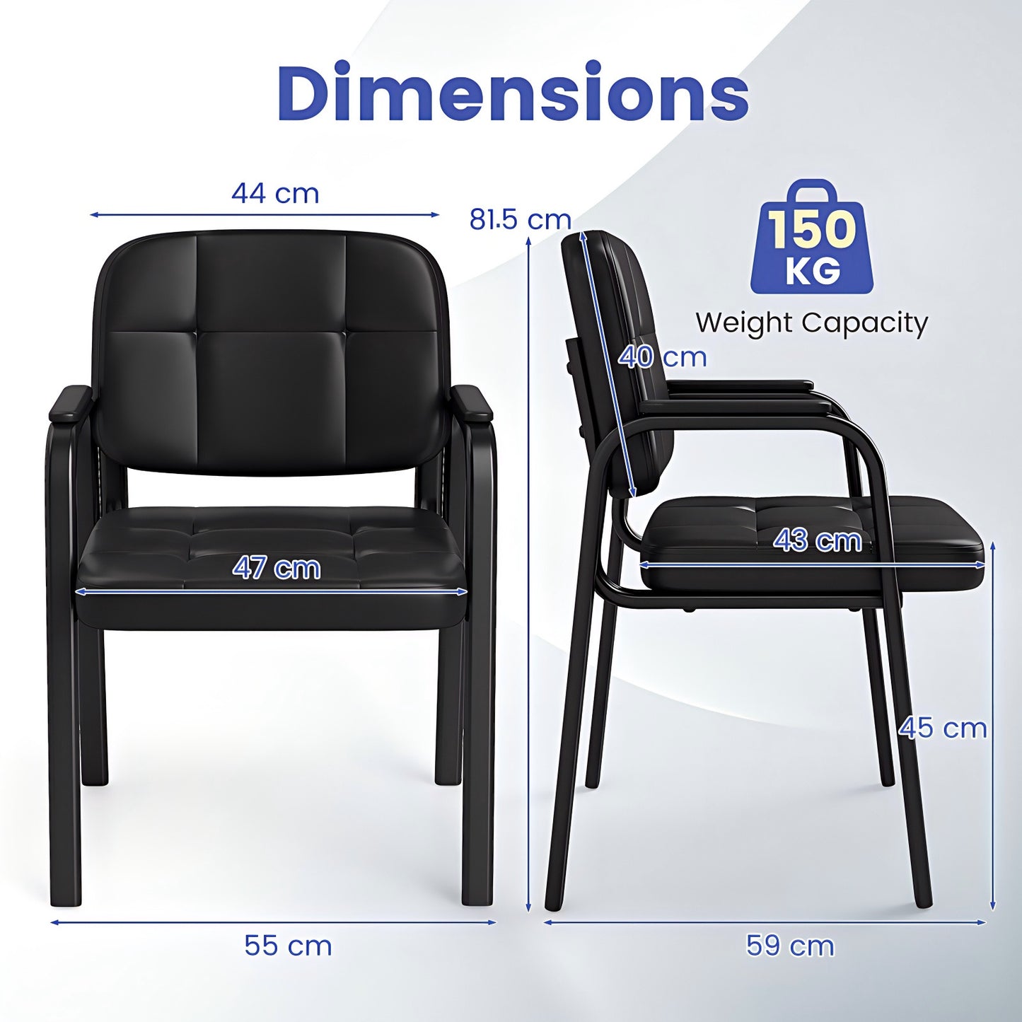 Waiting Room Guest Chairs Set of 2 with Padded Armrests for Conference Room-Black