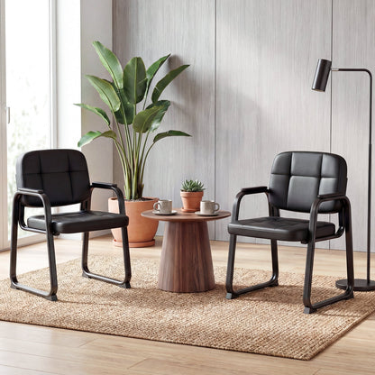 Waiting Room Guest Chairs Set of 2 with Sled Base for Conference Room-Black