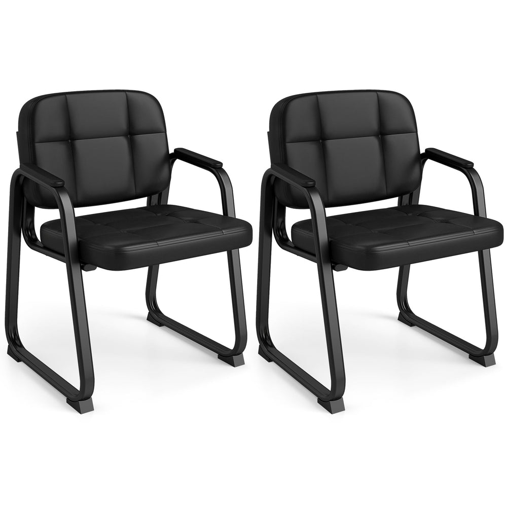 Waiting Room Guest Chairs Set of 2 with Sled Base for Conference Room-Black