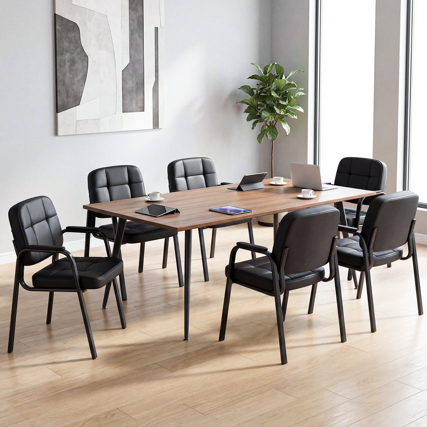 Waiting Room Guest Chairs Set of 4 with Padded Armrests-Black
