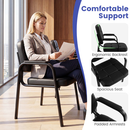Waiting Room Guest Chairs Set of 4 with Padded Armrests-Black