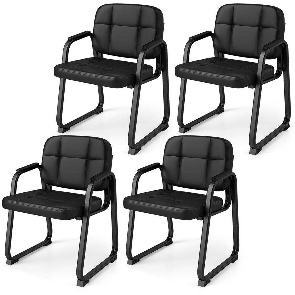 Waiting Room Guest Chairs Set of 4 with Sled Base for Conference Room-Black