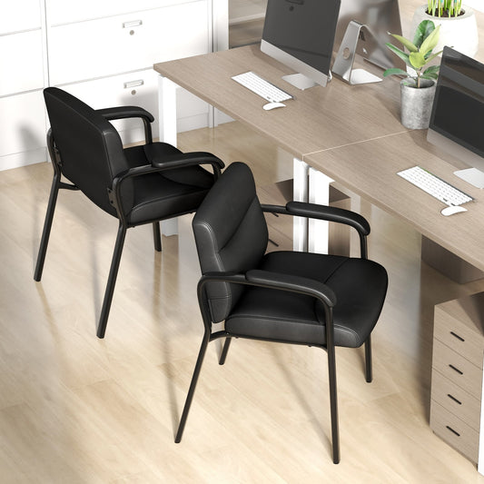 Upholstered Waiting Room Chair No Wheels Set of 2 with Padded Armrests-Black