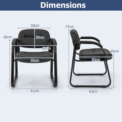 Set of 2 Waiting Room Chairs with Sled Base and Padded Arm Rest-Black