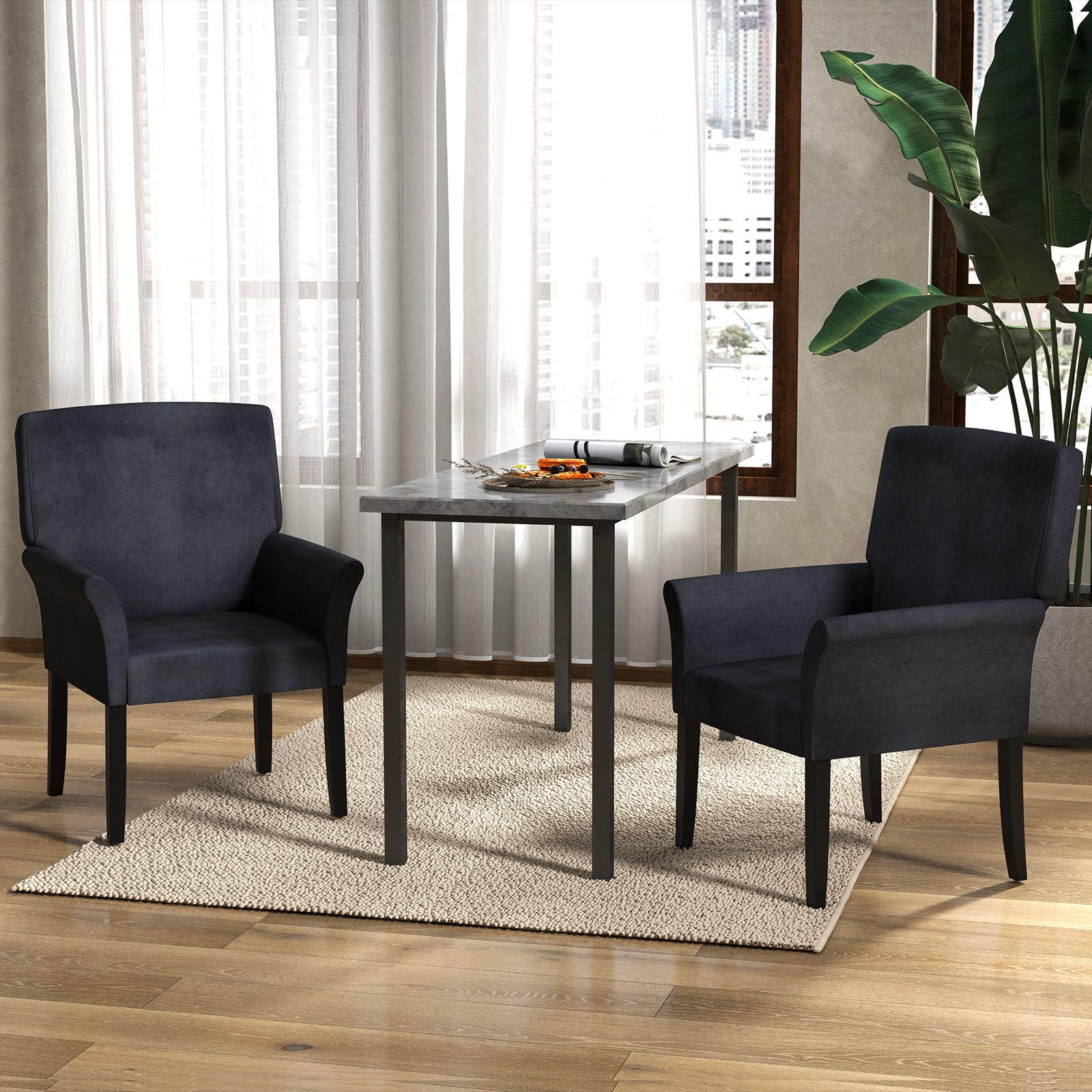 Fabric/Velvet Waiting Room Chair with Padded Armrests-Black