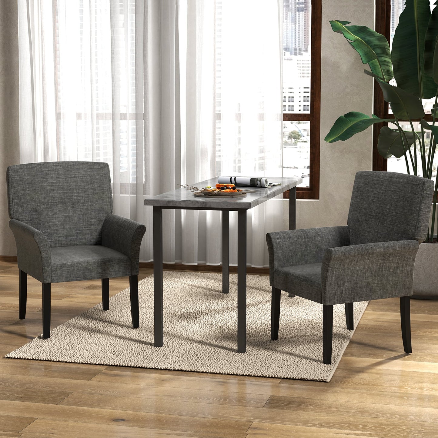 Fabric/Velvet Waiting Room Chair with Padded Armrests-Grey