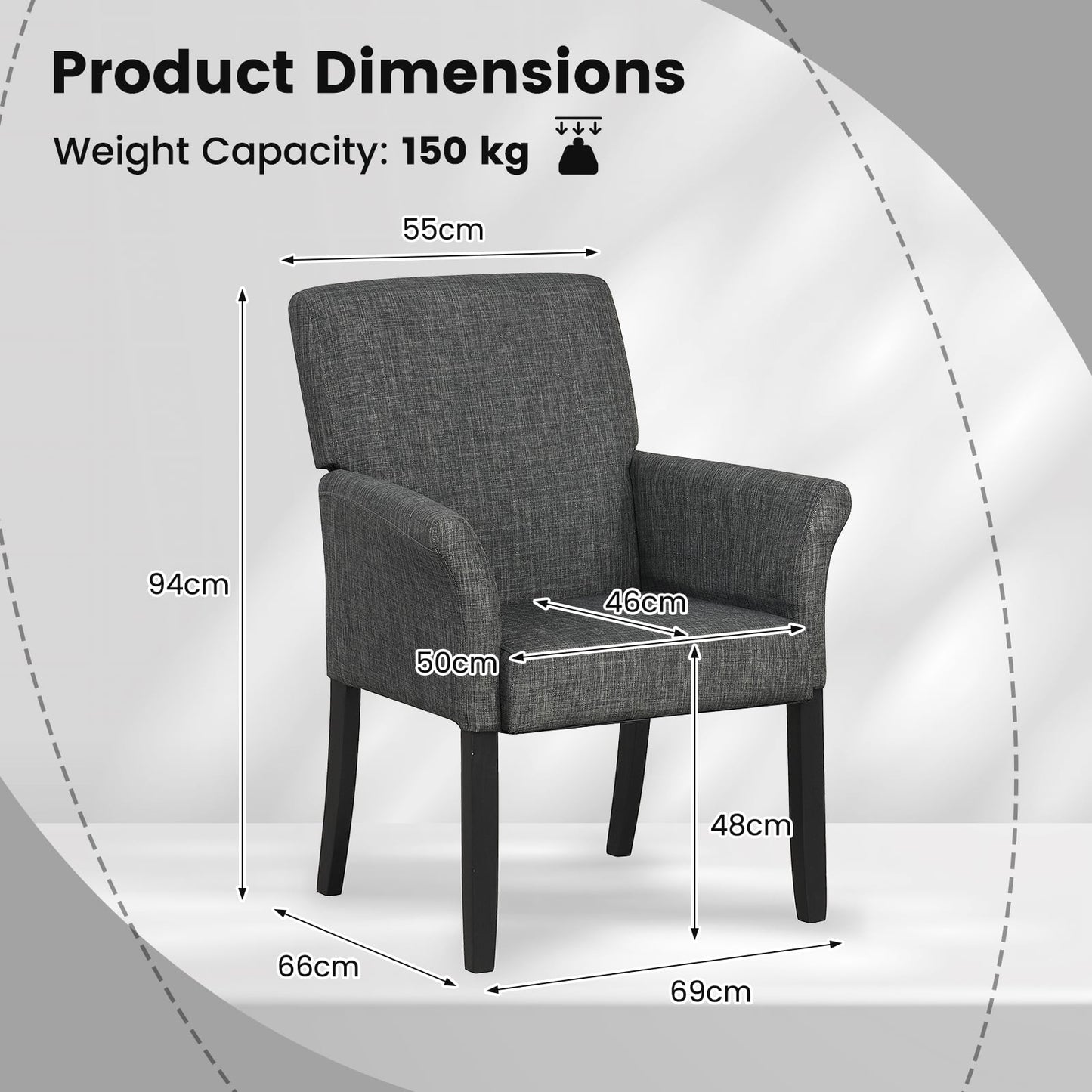 Fabric/Velvet Waiting Room Chair with Padded Armrests-Grey