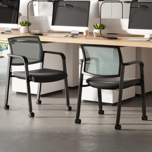 Waiting Room Chairs Set of 2 with Armrests and Wheels-Grey