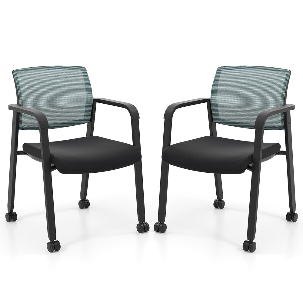 Waiting Room Chairs Set of 2 with Armrests and Wheels-Grey