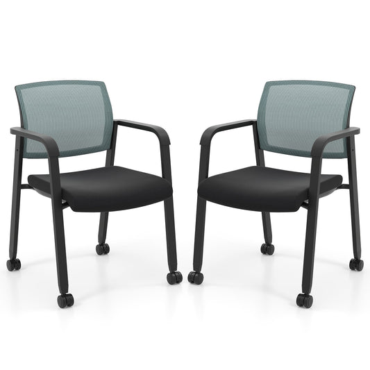 Waiting Room Chairs Set of 2 with Armrests and Wheels-Grey