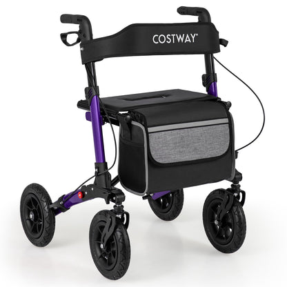 Walker for Seniors with Seat Folding Rollator Walker with Pneumatic Tires-Purple