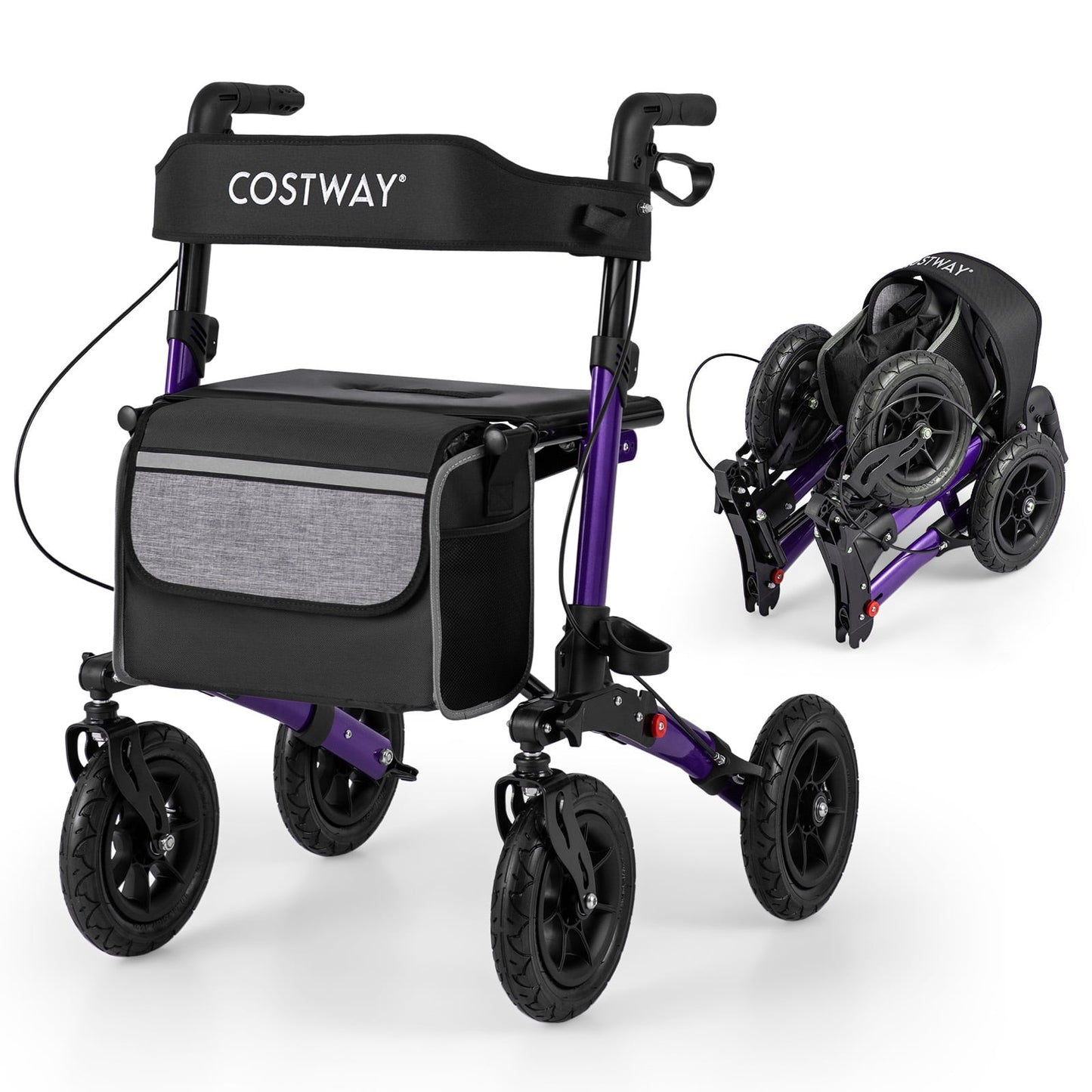 Walker for Seniors with Seat Folding Rollator Walker with Pneumatic Tires-Purple