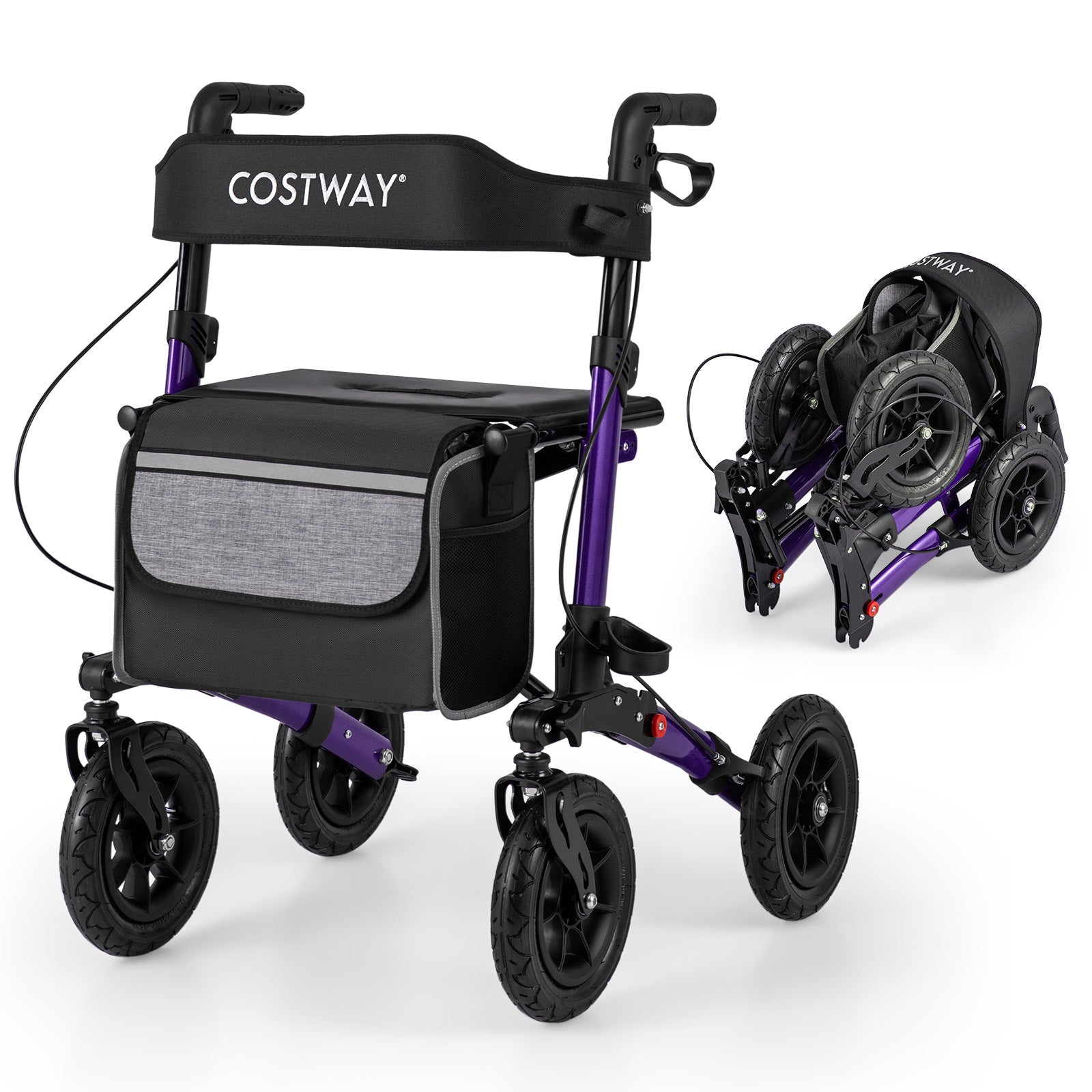 Walker for Seniors with Seat Folding Rollator Walker with Pneumatic Tires-Purple