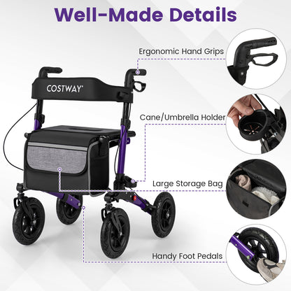 Walker for Seniors with Seat Folding Rollator Walker with Pneumatic Tires-Purple