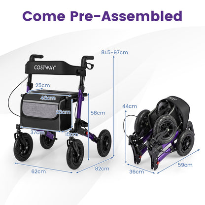 Walker for Seniors with Seat Folding Rollator Walker with Pneumatic Tires-Purple
