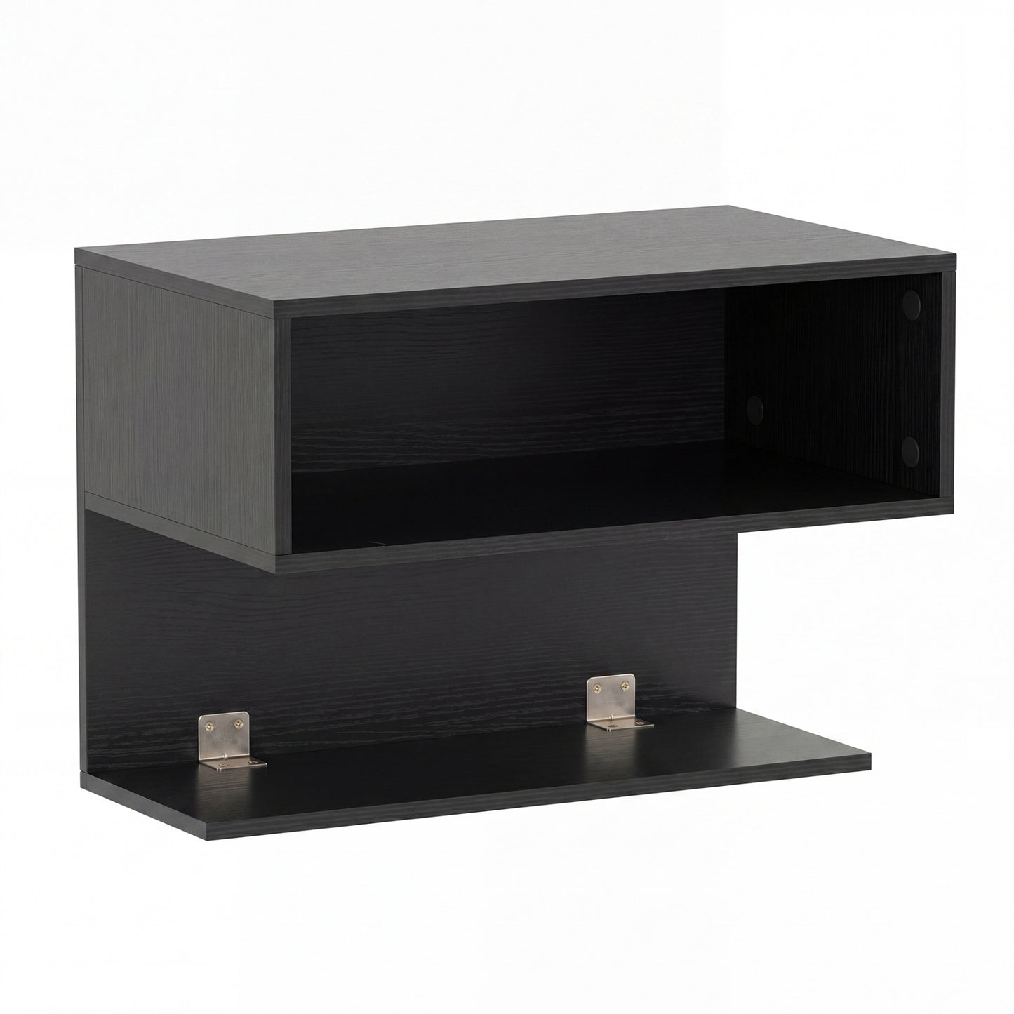 Wall Mounted Bedside Table with Storage Shelves-Black
