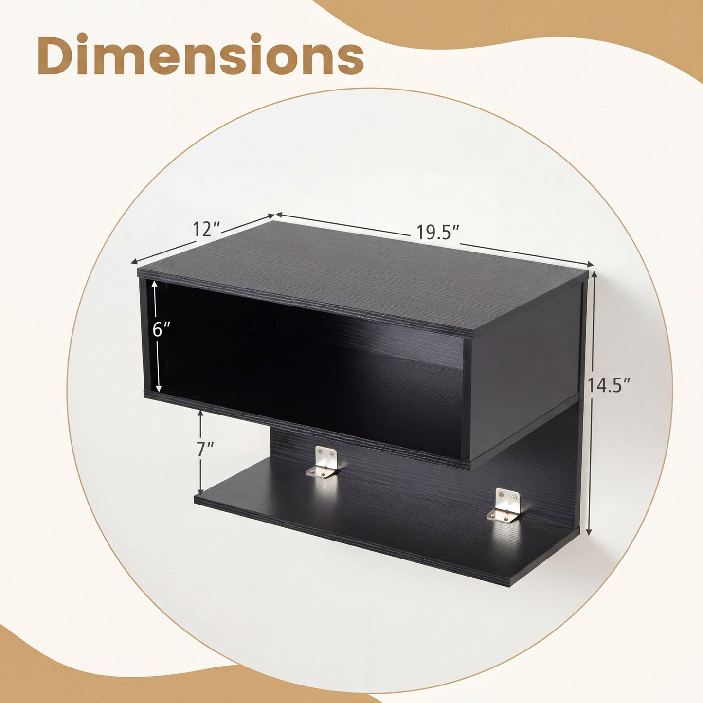 Wall Mounted Bedside Table with Storage Shelves-Black