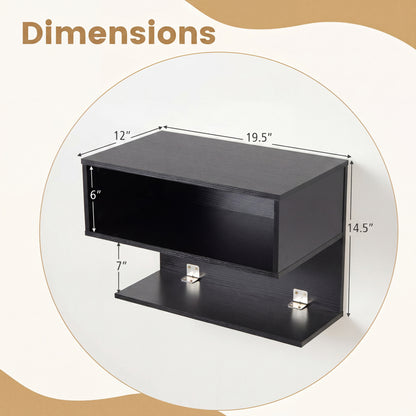 Wall Mounted Bedside Table with Storage Shelves-Black