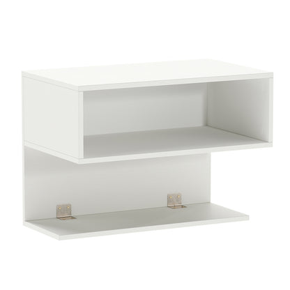 Wall Mounted Bedside Table with Storage Shelves-White