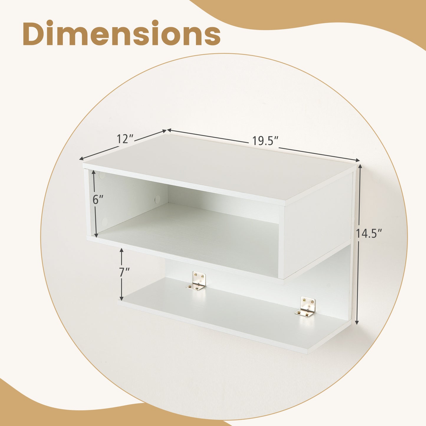 Wall Mounted Bedside Table with Storage Shelves-White