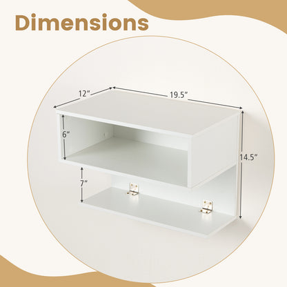 Wall Mounted Bedside Table with Storage Shelves-White