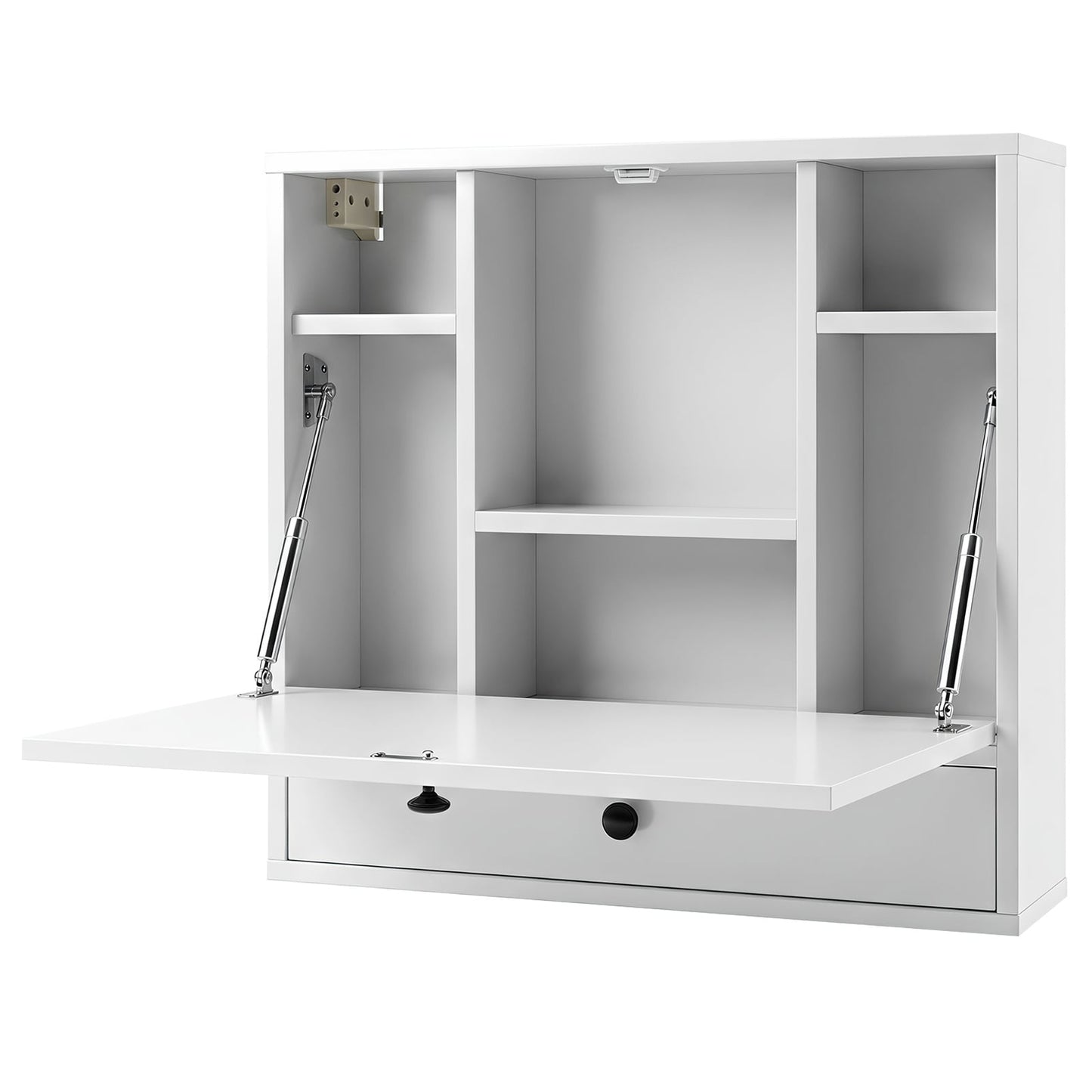 Wall-Mounted Fold-Down Desk Floating Computer Workstation with Drawer and 6 Cubes-White
