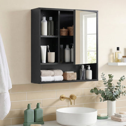 Wall Mounted Storage Organizer with Mirror for Bathroom-Black