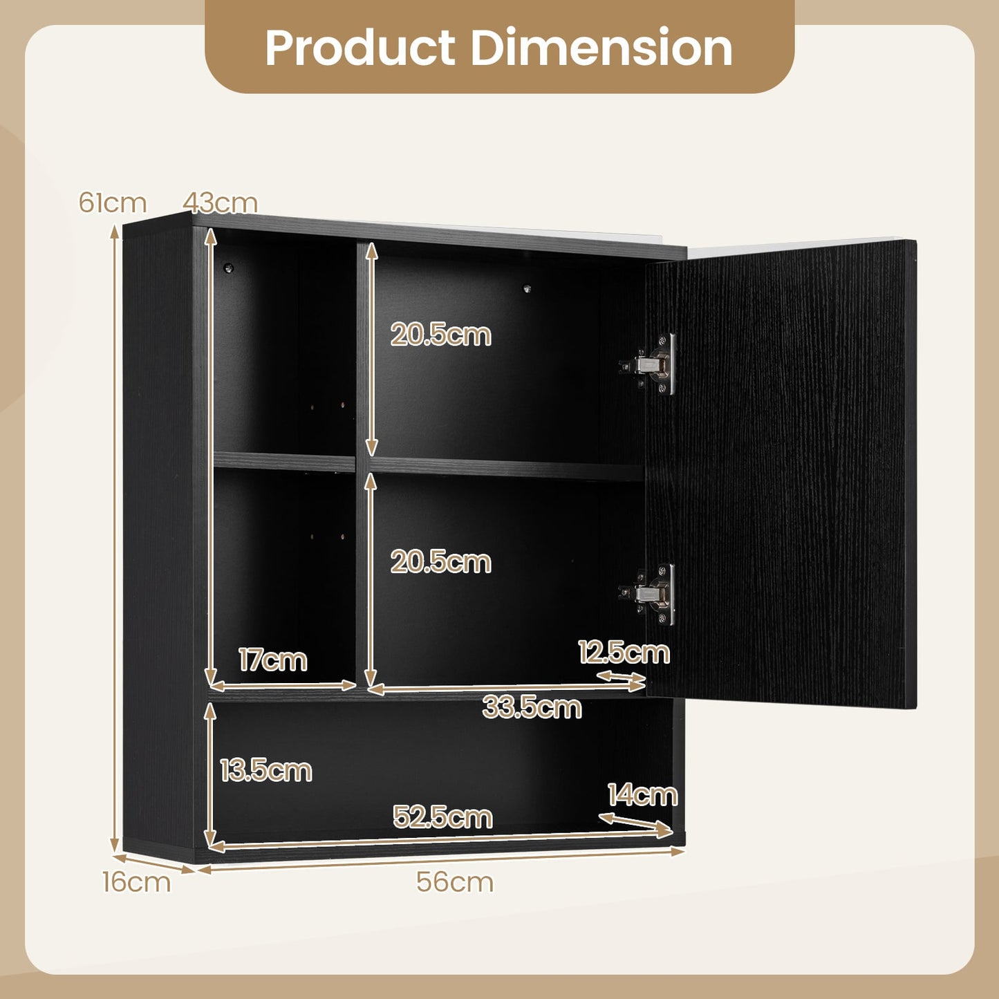 Wall Mounted Storage Organizer with Mirror for Bathroom-Black