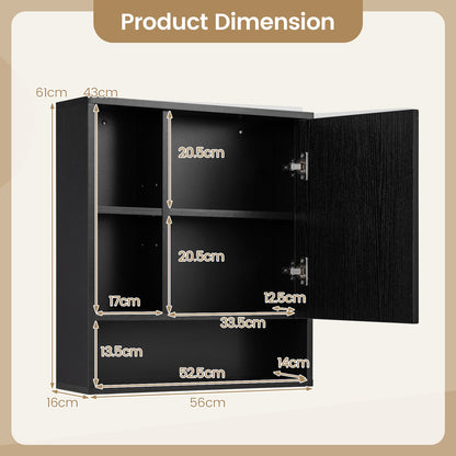 Wall Mounted Storage Organizer with Mirror for Bathroom-Black