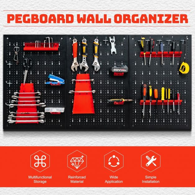 Wall-mounted Metal Pegboard Tool Storage Kit with 3 Pegboards