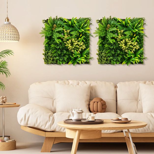 2 Pack Square Framed Artificial Foliage Wall Art for Balcony Home