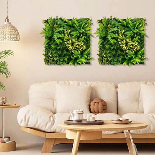 2 Pack Square Framed Artificial Foliage Wall Art for Balcony Home