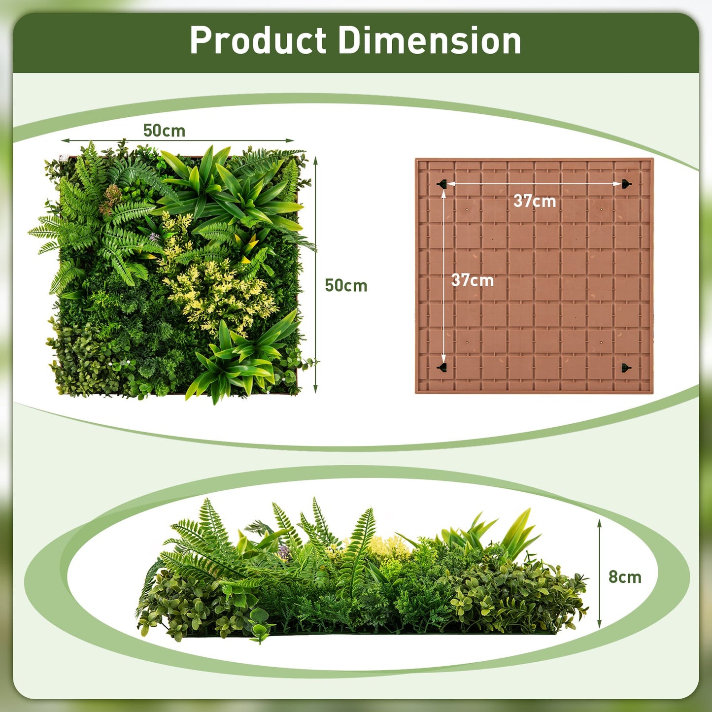 2 Pack Square Framed Artificial Foliage Wall Art for Balcony Home