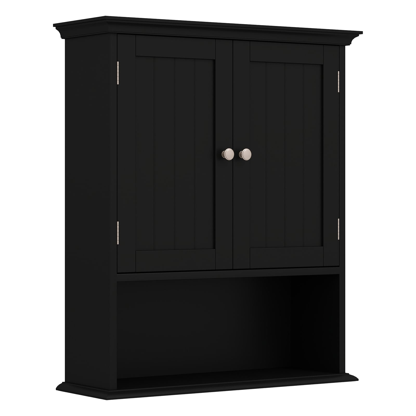 Wall Mount Bathroom Cabinet Storage Organizer with Doors and Shelves-Black