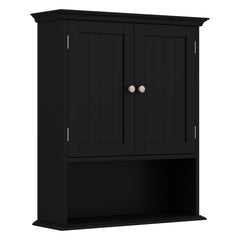 Wall Mount Bathroom Cabinet Storage Organizer with Doors and Shelves-Black