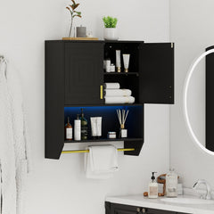 Wall Mounted Bathroom Cabinet Over the Toilet Storage Cabinet with 3-Color Lights-Black