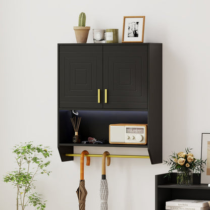 Wall Mounted Bathroom Cabinet Over the Toilet Storage Cabinet with 3-Color Lights-Black